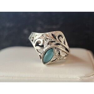 925 Sterling Silver Faux Cat's Eye & Clear Rhinestone Ring Vintage, SIZE US 6